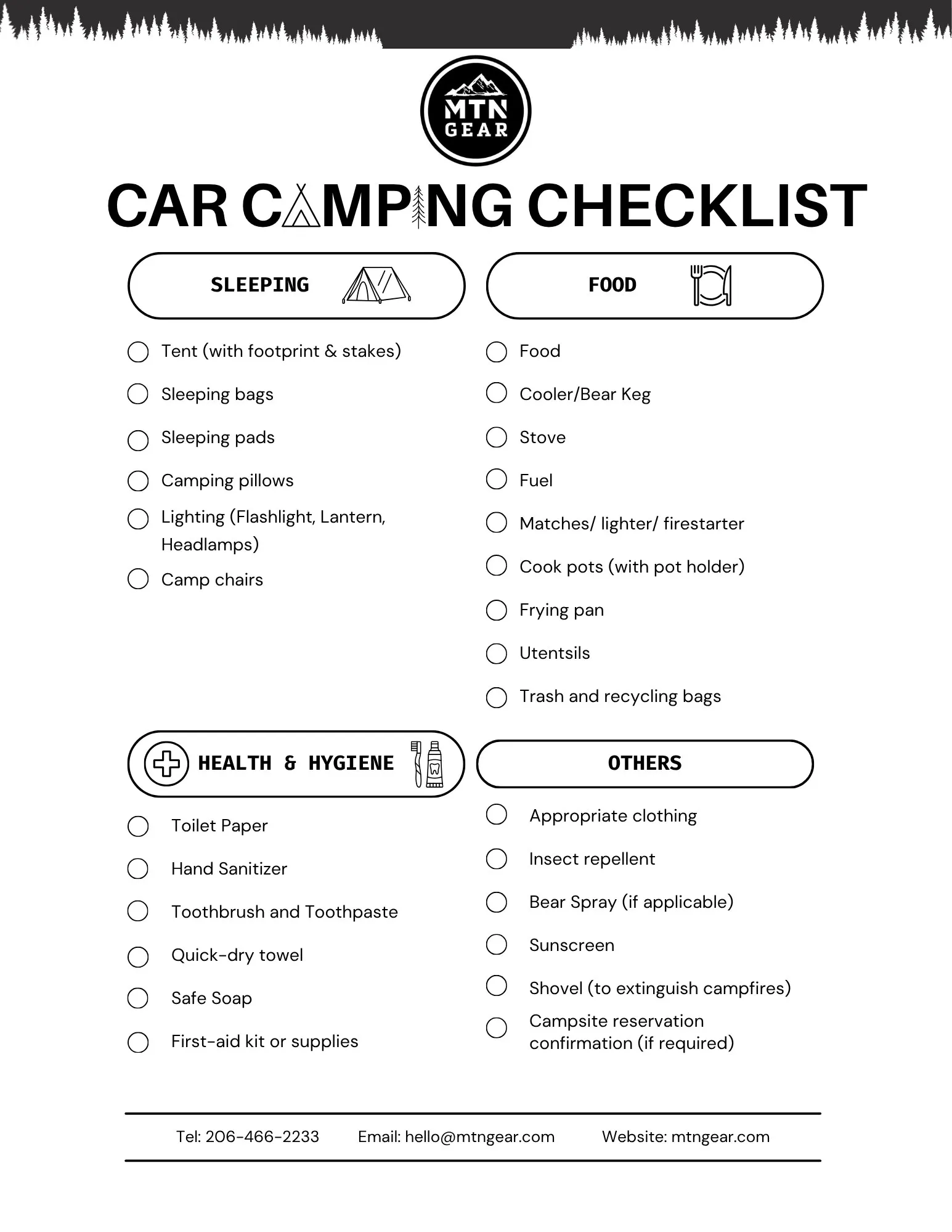 Use MTN Gear's handy car camping checklist to make sure you're geared up for camping season