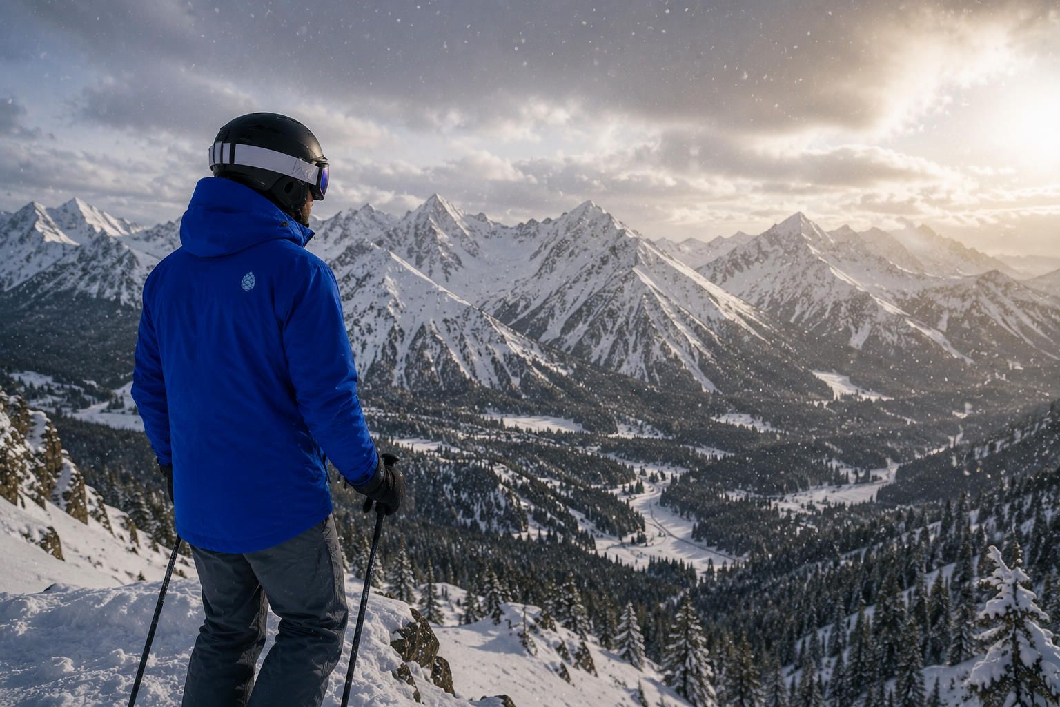 Confident skier choosing gear after a demo